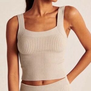 Abercrombie & Fitch Ribbed Light Olive Cropped Tank Sweater